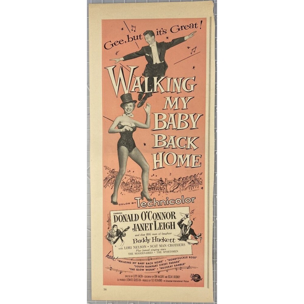 "Walking My Baby Back Home" Movie Print Ad 1953 Donald O'Connor & Janet Leigh